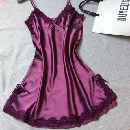 Online discount shop Australia - Ladies Sexy Silk Satin Night Dress Sleeveless Nighties V-neck Nightgown Plus Size Nightdress Lace Sleepwear Nightwear For Women