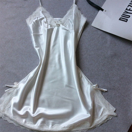 Online discount shop Australia - Ladies Sexy Silk Satin Night Dress Sleeveless Nighties V-neck Nightgown Plus Size Nightdress Lace Sleepwear Nightwear For Women