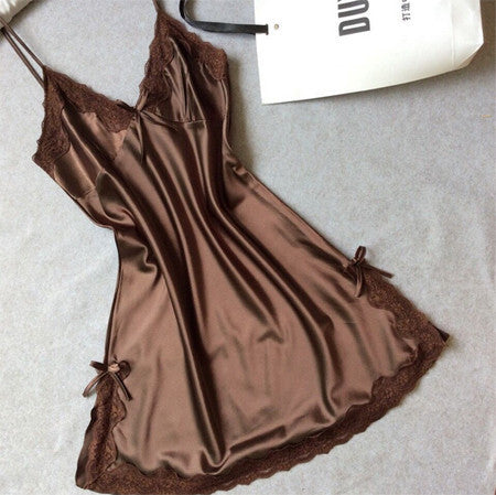 Online discount shop Australia - Ladies Sexy Silk Satin Night Dress Sleeveless Nighties V-neck Nightgown Plus Size Nightdress Lace Sleepwear Nightwear For Women