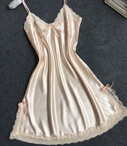 Online discount shop Australia - Ladies Sexy Silk Satin Night Dress Sleeveless Nighties V-neck Nightgown Plus Size Nightdress Lace Sleepwear Nightwear For Women