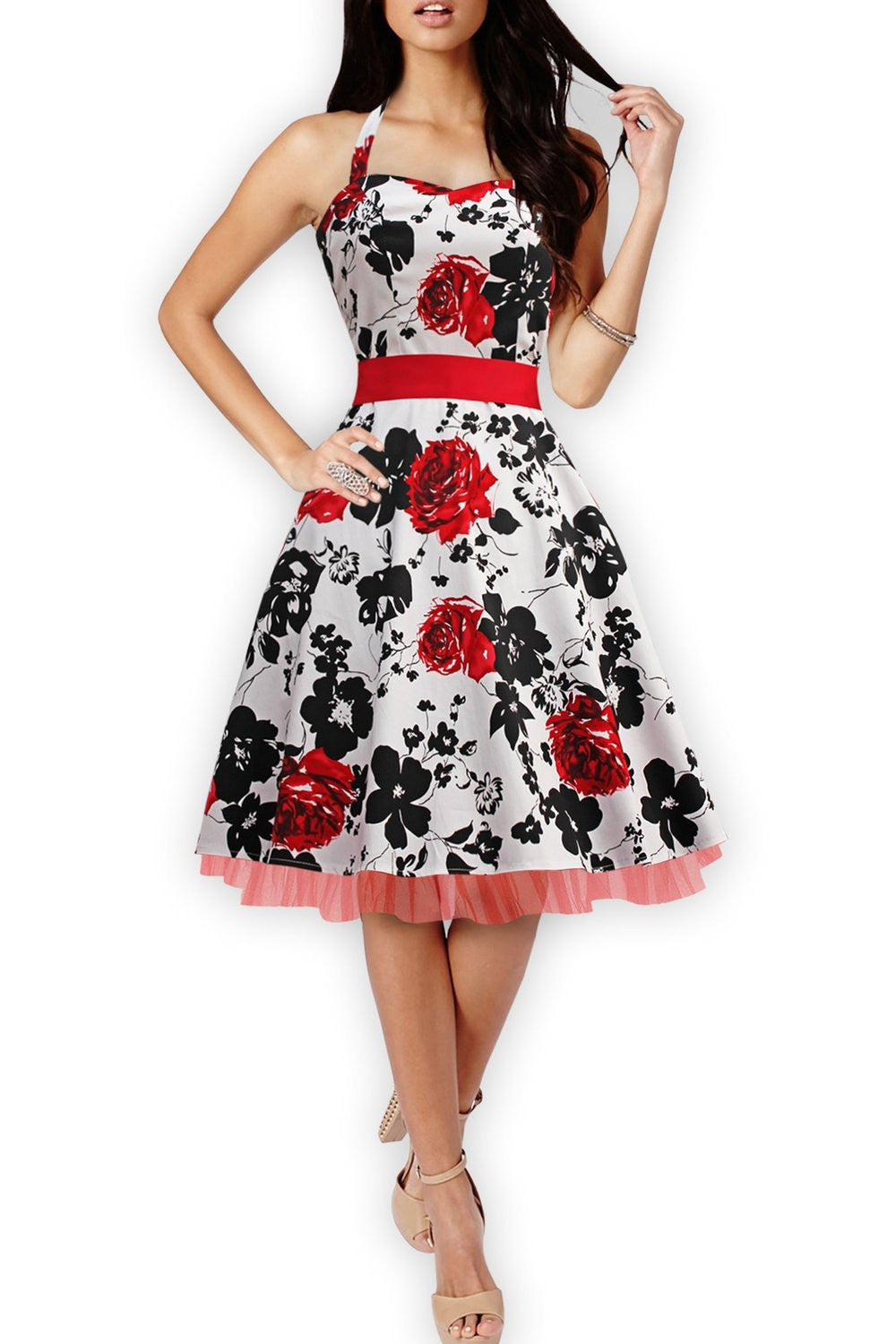 Online discount shop Australia - Floral Print Party Dresses Women Rockabilly 50s 60s Print Dress Cotton Sleeveless Vintage Dress Plus Size