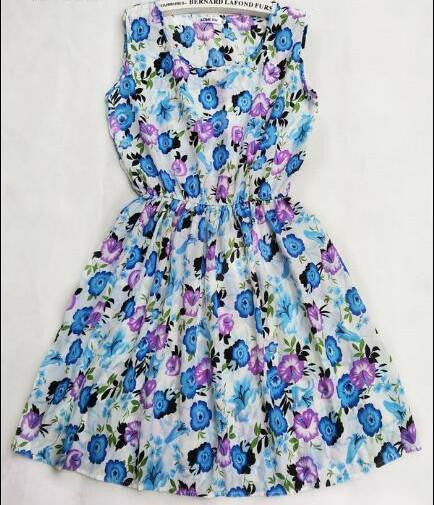 Women casual Bohemian floral leopard sleeveless vest printed beach chiffon dress nz18