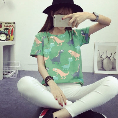 Online discount shop Australia - Animal Dinosaur Printing T shirt Women   Japanese Harajuku Style Short-sleeved T-shirt Woman Tops S-XL