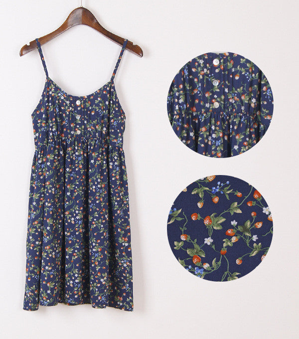 Online discount shop Australia - Fashion Summer Mori Girl Dress O Neck Sleeveless Print Floral Vestidos Women Sexy Beach Spaghetti Strap Dress