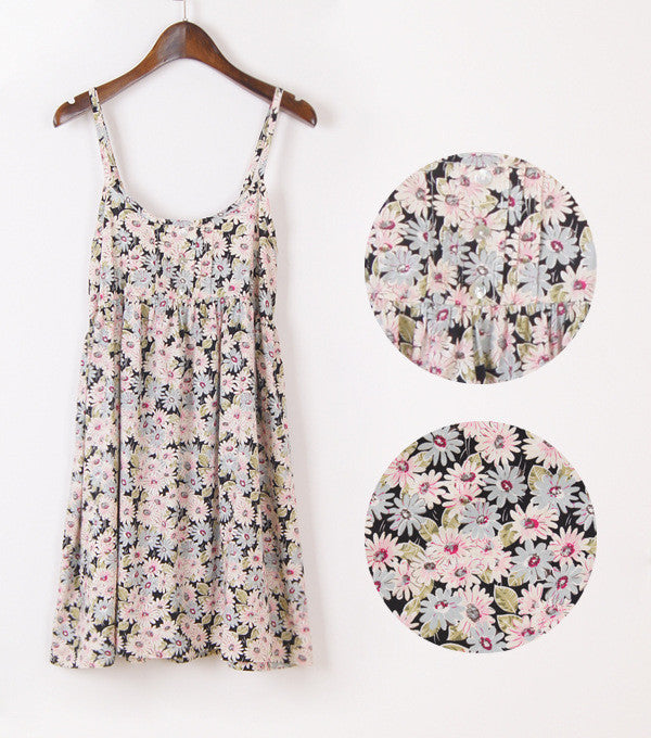 Online discount shop Australia - Fashion Summer Mori Girl Dress O Neck Sleeveless Print Floral Vestidos Women Sexy Beach Spaghetti Strap Dress