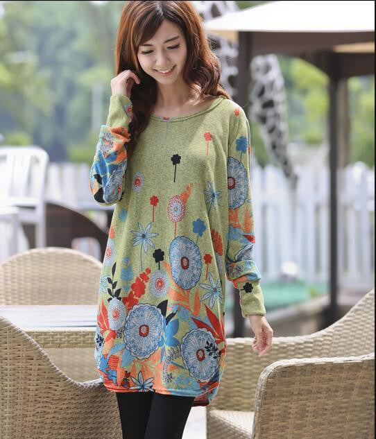 Women Fashion Print Dress Casual Loose Big yards Round Neck Short Dress G0110