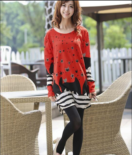 Women Fashion Print Dress Casual Loose Big yards Round Neck Short Dress G0110