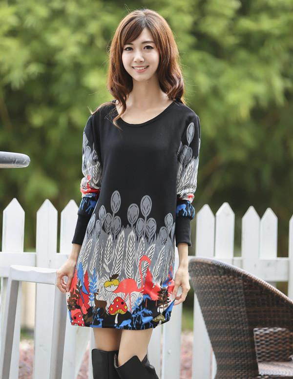 Women Fashion Print Dress Casual Loose Big yards Round Neck Short Dress G0110