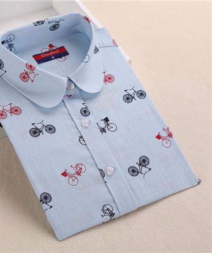 Women Cotton Linen Blouse Turn-down Collar Long Sleeve Printed Shirts Women Tops And Blouses Fashion Clothings