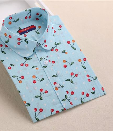 Women Cotton Linen Blouse Turn-down Collar Long Sleeve Printed Shirts Women Tops And Blouses Fashion Clothings