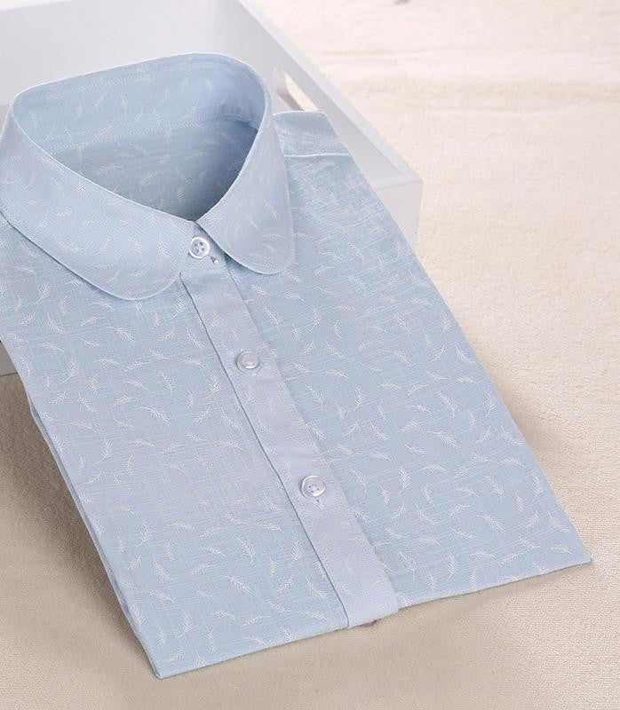 Women Cotton Linen Blouse Turn-down Collar Long Sleeve Printed Shirts Women Tops And Blouses Fashion Clothings