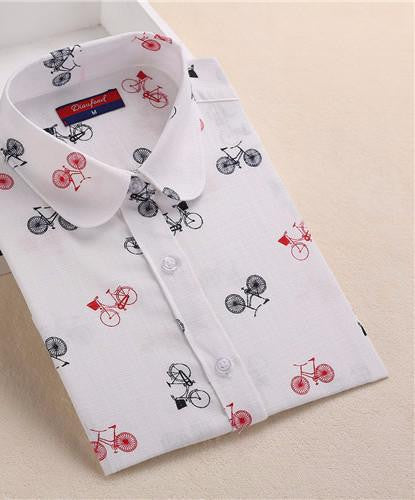 Women Cotton Linen Blouse Turn-down Collar Long Sleeve Printed Shirts Women Tops And Blouses Fashion Clothings