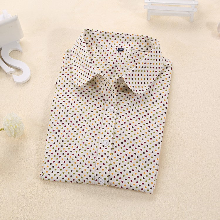 Online discount shop Australia - Brand New Cotton Women Shirts Long Sleeve Blouse Polka Dot Turn Down Collar Women Tops