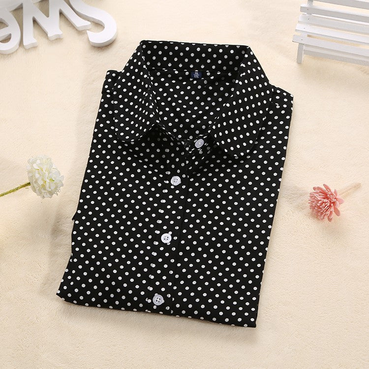 Online discount shop Australia - Brand New Cotton Women Shirts Long Sleeve Blouse Polka Dot Turn Down Collar Women Tops