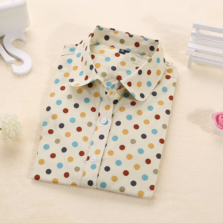 Online discount shop Australia - Brand New Cotton Women Shirts Long Sleeve Blouse Polka Dot Turn Down Collar Women Tops
