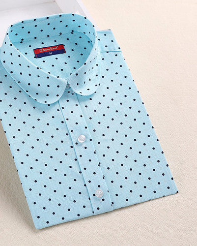 Online discount shop Australia - Brand New Cotton Women Shirts Long Sleeve Blouse Polka Dot Turn Down Collar Women Tops