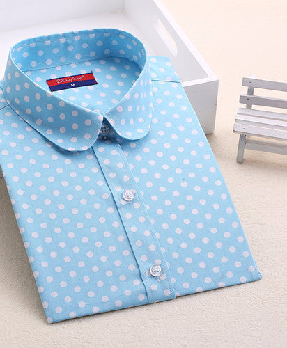 Online discount shop Australia - Brand New Cotton Women Shirts Long Sleeve Blouse Polka Dot Turn Down Collar Women Tops