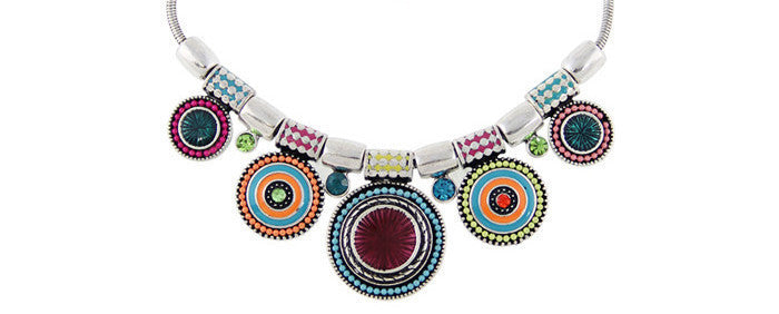 Choker Necklace Fashion Ethnic Collares Vintage Silver Plated Colorful Bead Pendant Statement Necklace For Women Jewelry