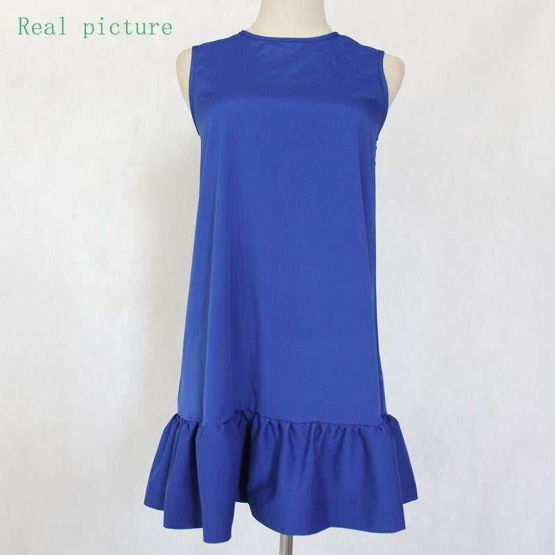 Women Dresses Autumn Summer Sleeveless Round Neck Casual Plus Size Beach Ruffle Dresses