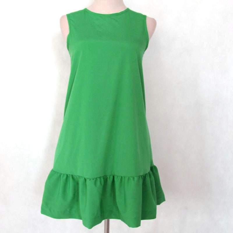 Women Dresses Autumn Summer Sleeveless Round Neck Casual Plus Size Beach Ruffle Dresses