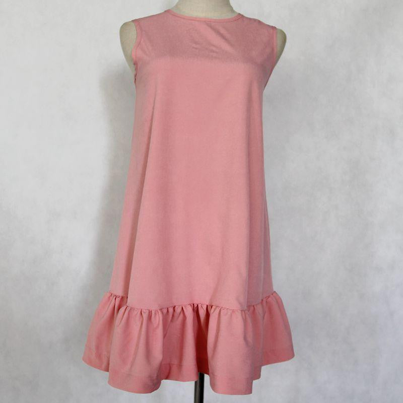Women Dresses Autumn Summer Sleeveless Round Neck Casual Plus Size Beach Ruffle Dresses