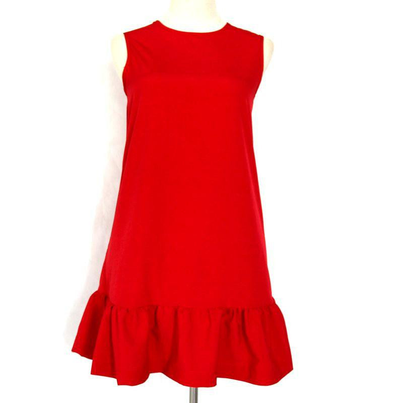 Women Dresses Autumn Summer Sleeveless Round Neck Casual Plus Size Beach Ruffle Dresses