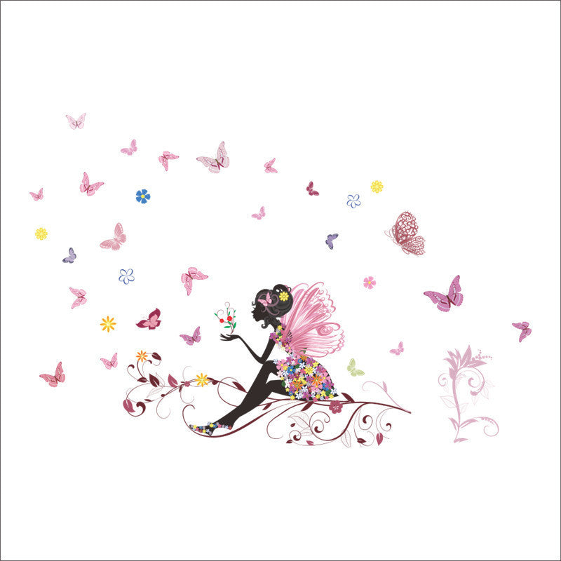 Online discount shop Australia - Beautiful Girl Butterfly Flower Art Wall Sticker For Home Decor DIY Personality Mural Child Room Nursery Decoration Print Poster