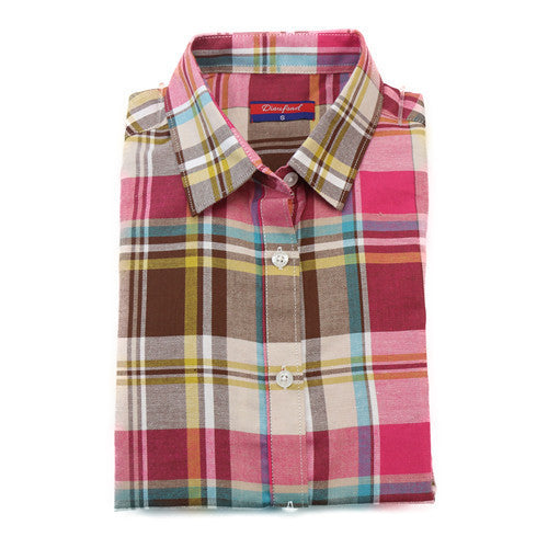 Online discount shop Australia - Brand New Fashion Women Blouses Long Sleeve Turn-down Collar Plaid Shirts Women Casual Cotton Shirt Style