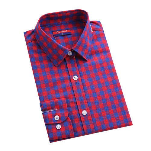 Online discount shop Australia - Brand New Fashion Women Blouses Long Sleeve Turn-down Collar Plaid Shirts Women Casual Cotton Shirt Style