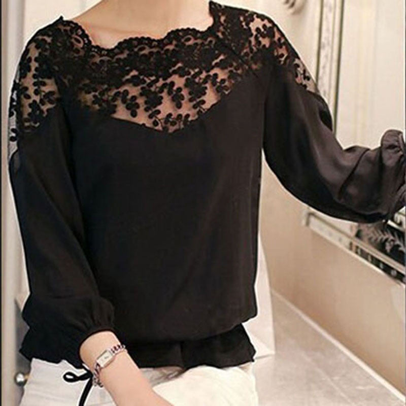 Online discount shop Australia - Ladies Girl Women 3 Sleeve Lace Hollow Casual Chiffon Blouse Crop Tops