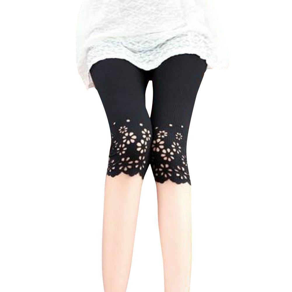 Trendy Ladies Cotton Skinny Cropped Hollow Pattern Stretch Leggings HB88