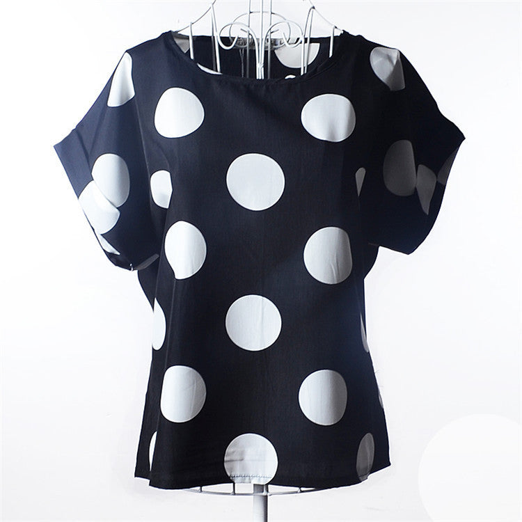 Online discount shop Australia - Casual Shirts for Women Chiffon Blouses Batwing Short Sleeve O-neck Plus Size XXL Print Shirt Tops Female LY1213a
