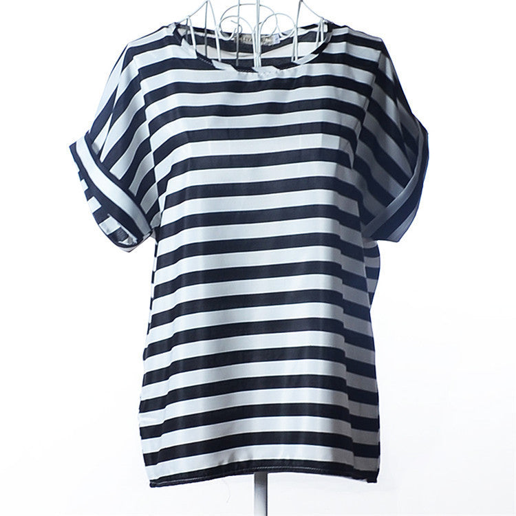 Online discount shop Australia - Casual Shirts for Women Chiffon Blouses Batwing Short Sleeve O-neck Plus Size XXL Print Shirt Tops Female LY1213a