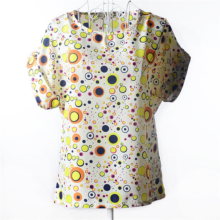 Online discount shop Australia - Casual Shirts for Women Chiffon Blouses Batwing Short Sleeve O-neck Plus Size XXL Print Shirt Tops Female LY1213a