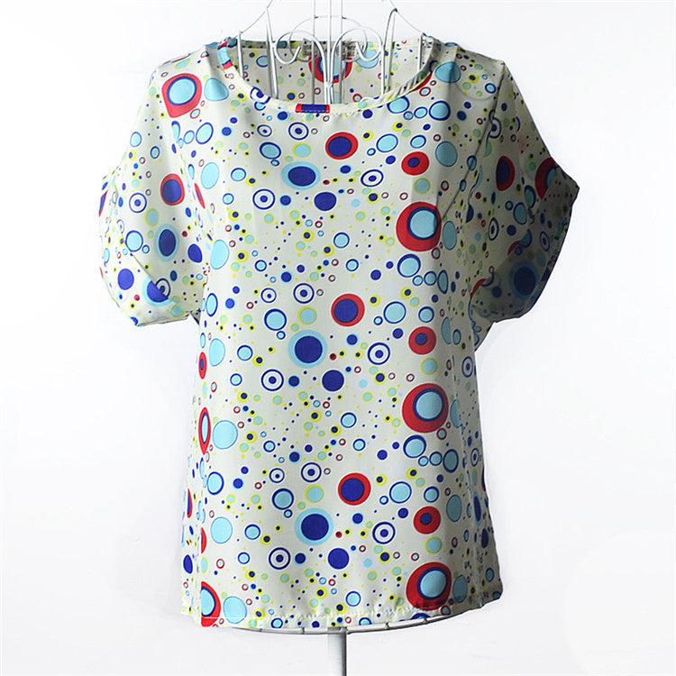 Online discount shop Australia - Casual Shirts for Women Chiffon Blouses Batwing Short Sleeve O-neck Plus Size XXL Print Shirt Tops Female LY1213a