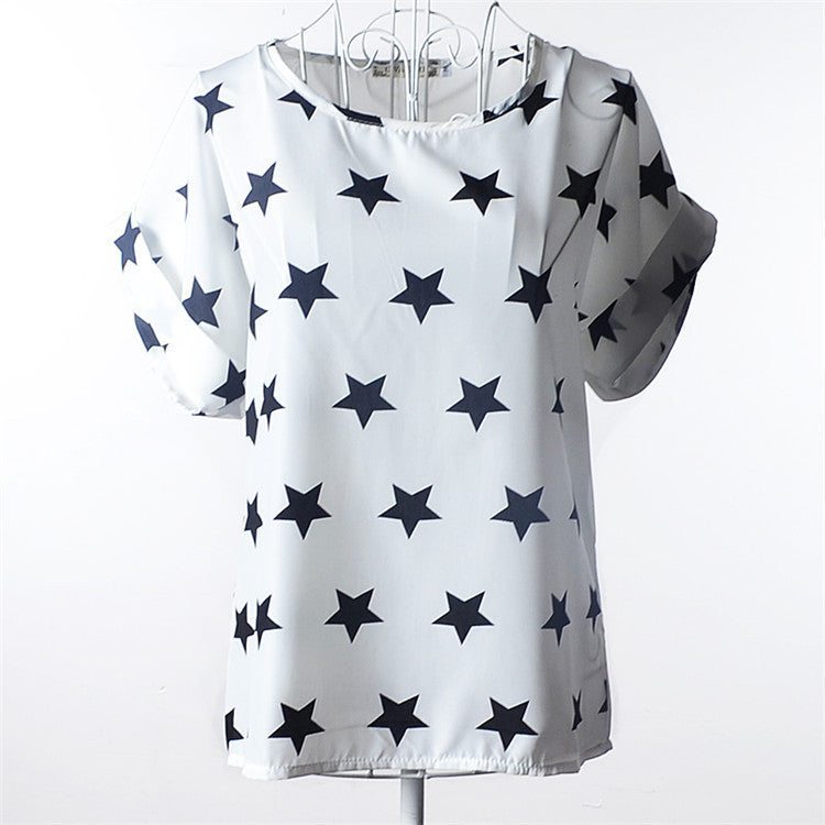 Online discount shop Australia - Casual Shirts for Women Chiffon Blouses Batwing Short Sleeve O-neck Plus Size XXL Print Shirt Tops Female LY1213a