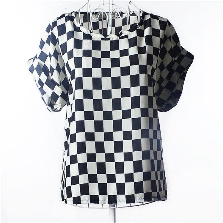 Online discount shop Australia - Casual Shirts for Women Chiffon Blouses Batwing Short Sleeve O-neck Plus Size XXL Print Shirt Tops Female LY1213a
