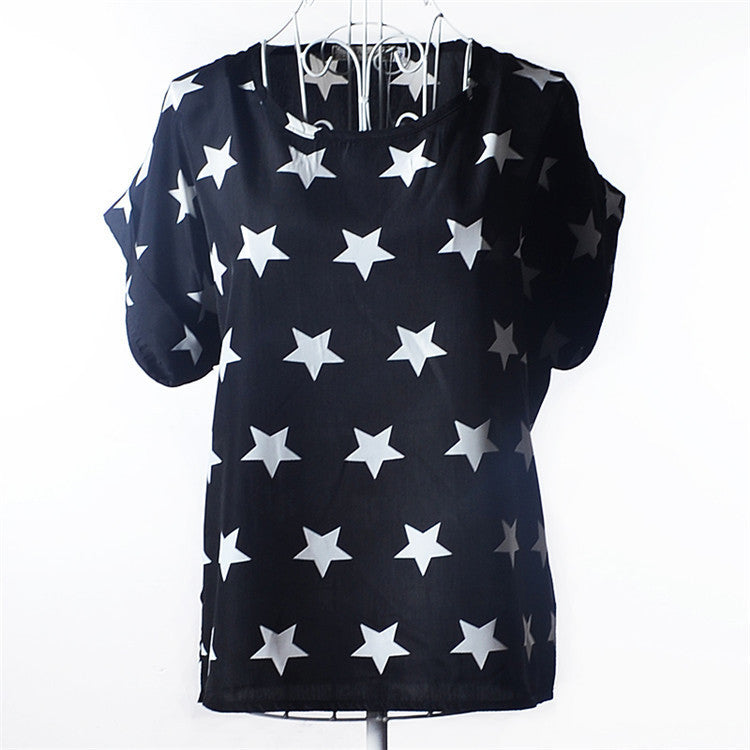 Online discount shop Australia - Casual Shirts for Women Chiffon Blouses Batwing Short Sleeve O-neck Plus Size XXL Print Shirt Tops Female LY1213a
