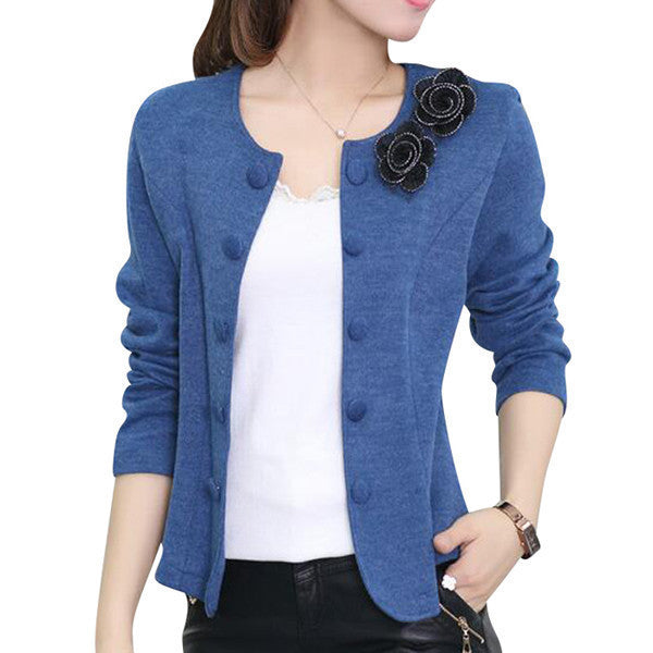 Plus Size M-4XL Lady Fashion Slim Jackets Woman Thin Coats Flower & Bow Decoration Women Cardigans Clothing