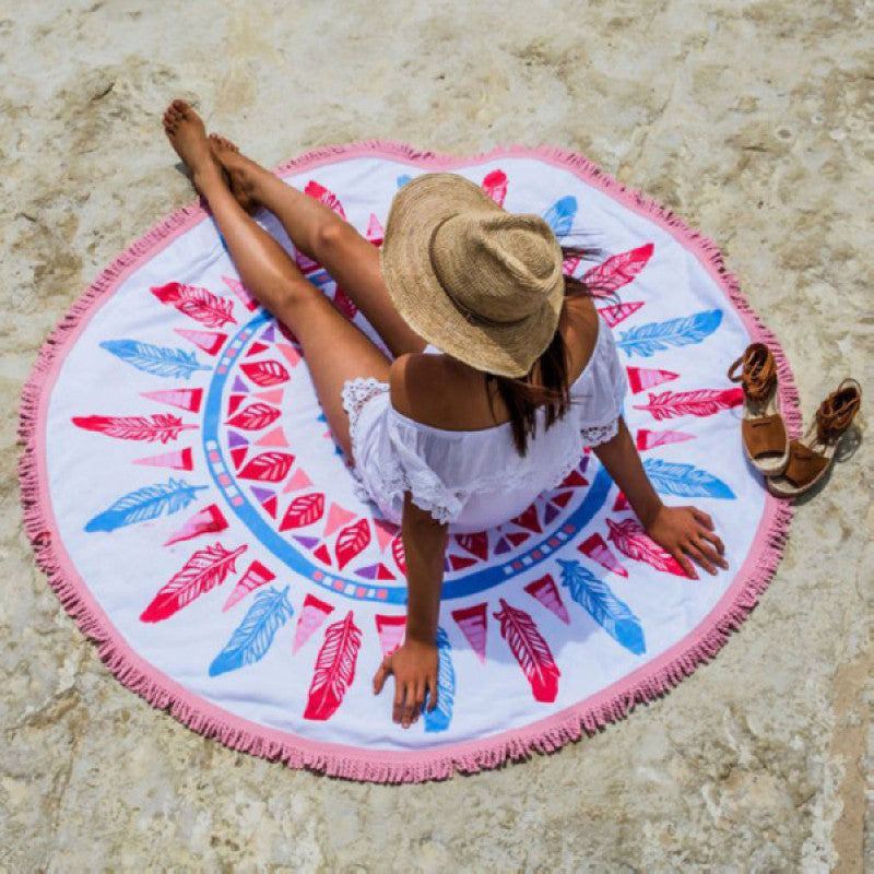 Round Tassel Tapestry Beach Picnic Throw Towel Mat Blanket Home Decor