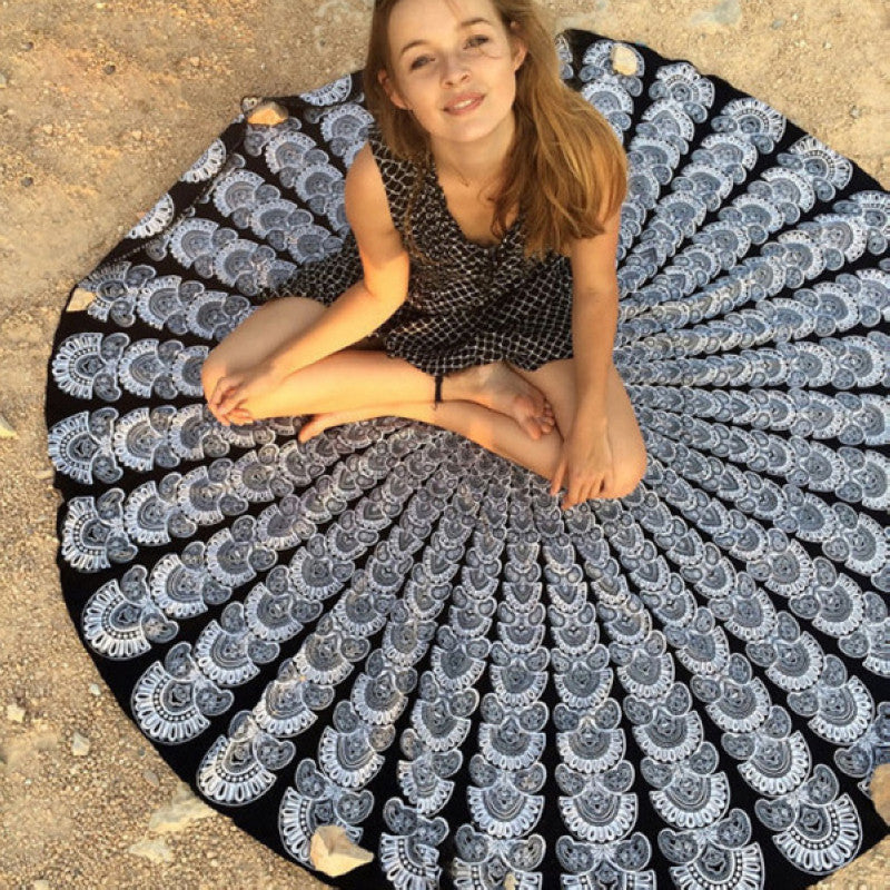 Round Tassel Tapestry Beach Picnic Throw Towel Mat Blanket Home Decor