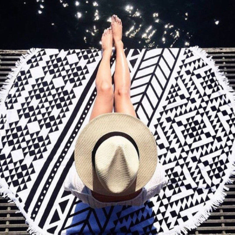 Round Tassel Tapestry Beach Picnic Throw Towel Mat Blanket Home Decor