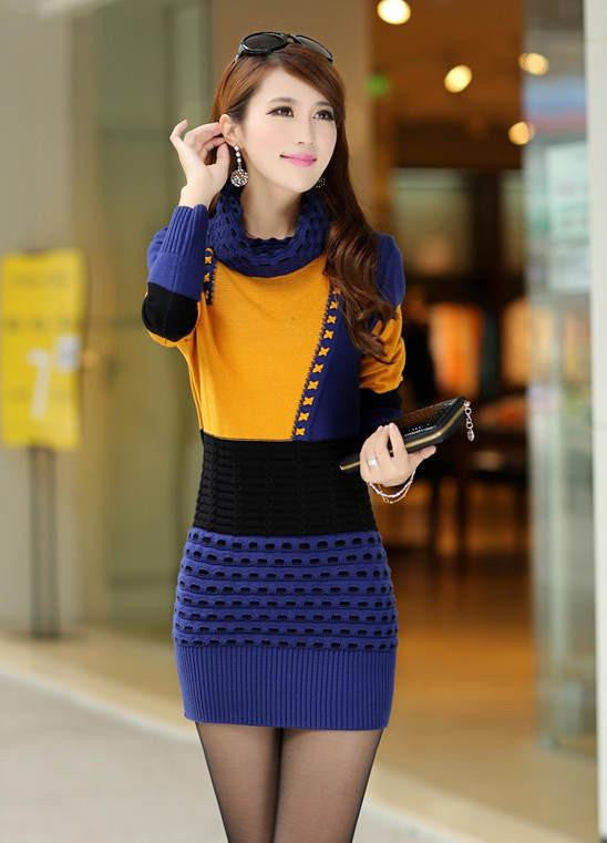 Woman Winter Dress Knitted Dress Turtleneck Long Sleeve Women Sweater Dress Sweaters and Pullovers Plus Size Women Clothing