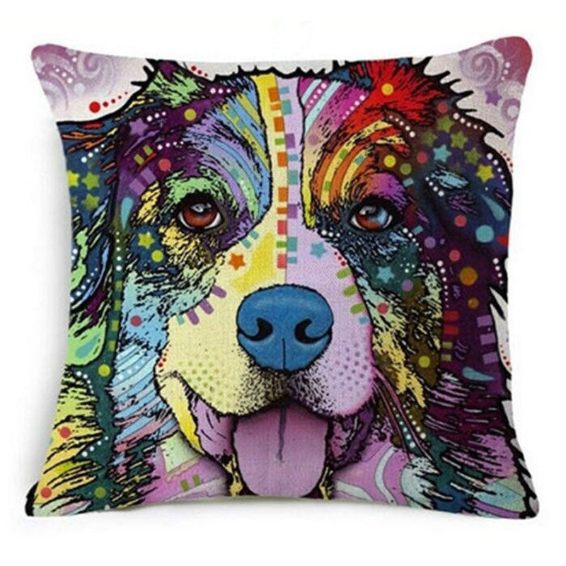 Online discount shop Australia - Colorful Oil Painting Cushion Cover 45x45CM (18x18IN) Cute Dogs & Cats Pillow Cover Pillow Case Home Decor