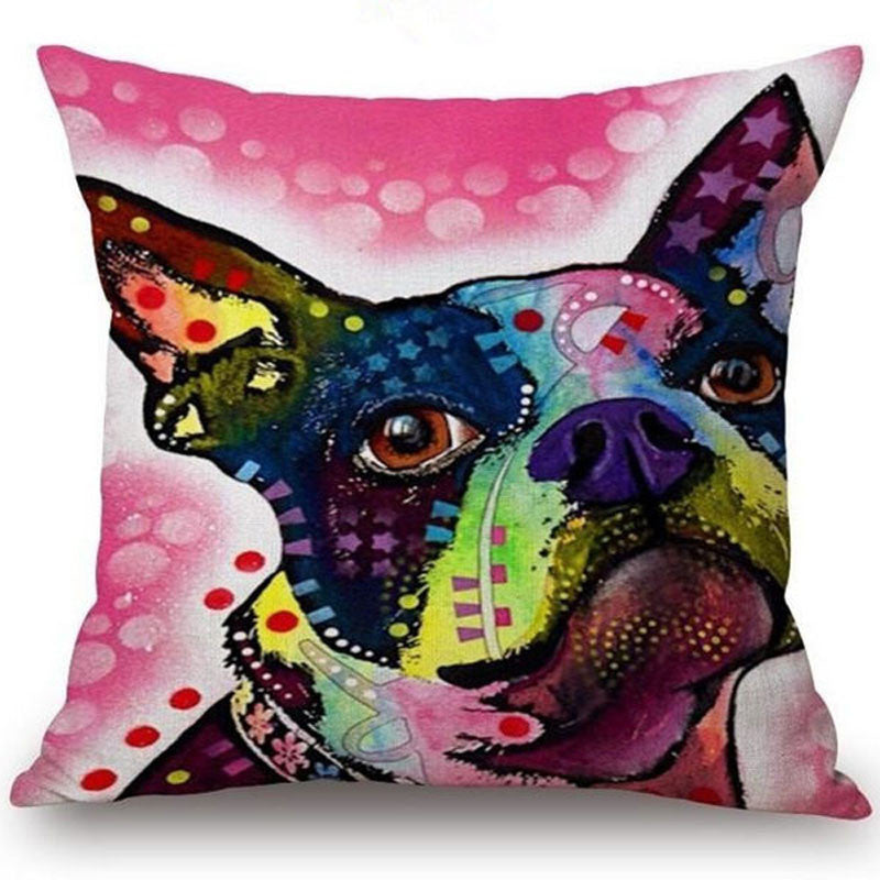 Online discount shop Australia - Colorful Oil Painting Cushion Cover 45x45CM (18x18IN) Cute Dogs & Cats Pillow Cover Pillow Case Home Decor