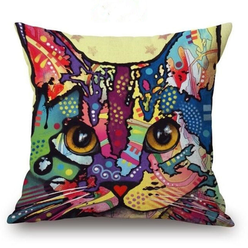 Online discount shop Australia - Colorful Oil Painting Cushion Cover 45x45CM (18x18IN) Cute Dogs & Cats Pillow Cover Pillow Case Home Decor