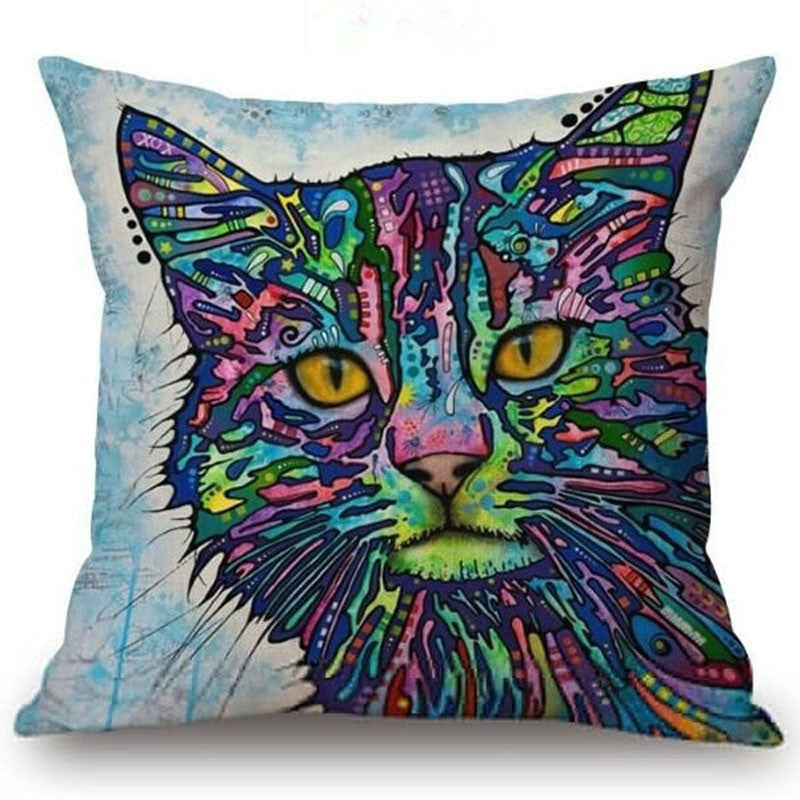 Online discount shop Australia - Colorful Oil Painting Cushion Cover 45x45CM (18x18IN) Cute Dogs & Cats Pillow Cover Pillow Case Home Decor