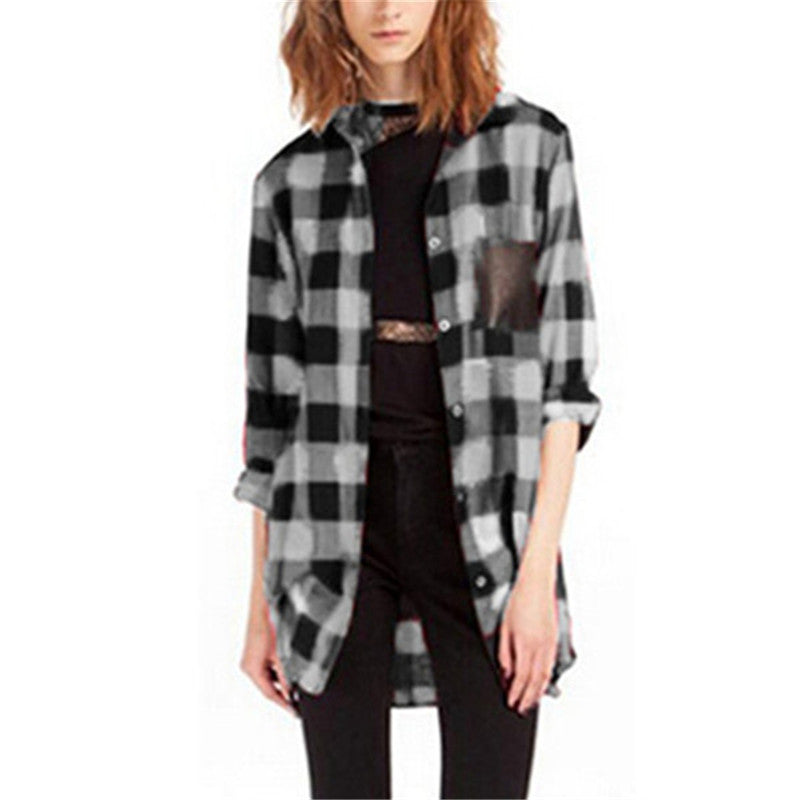 Style Womens Classic Black Red Check Plaid Pockets Blouse Long Sleeve Turn Down Collar Tops Shirt Plus Size S-5XL