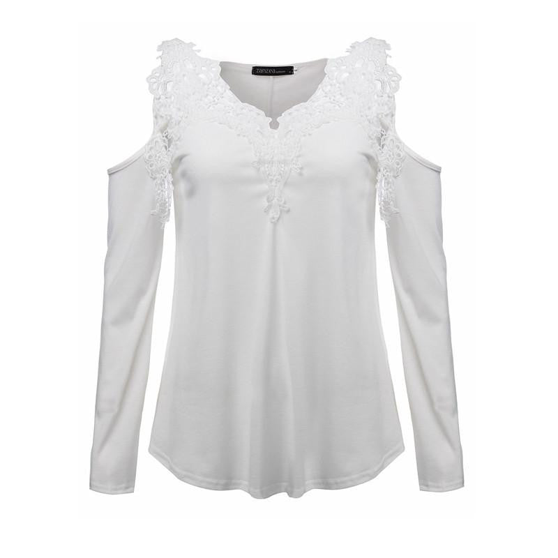 Women Blouses Off Shoulder Blouse Elegant Lace V Neck Shirt Ladies Long Sleeve Tops Plus Size