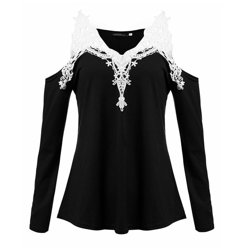Women Blouses Off Shoulder Blouse Elegant Lace V Neck Shirt Ladies Long Sleeve Tops Plus Size